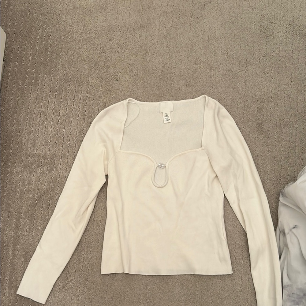 H&M Cream Fitted Long Sleeve Bodysuit with Cut Out